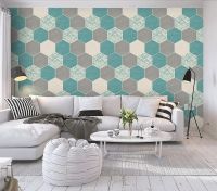 ™☾ Decorative wallpaper 3D geometric diamond hexagon background wall