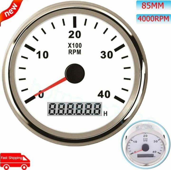 เครื่องวัดความเร็วรอบเรือ85มม-กันน้ำเครื่องวัดชั่วโมง0-8000-rpm-เครื่องวัดความเร็วสำหรับรถบรรทุกเรือเครื่องวัดความเร็วรอบต่อนาทีเครื่องยนต์พร้อมไฟหลังสีแดง12v-24v