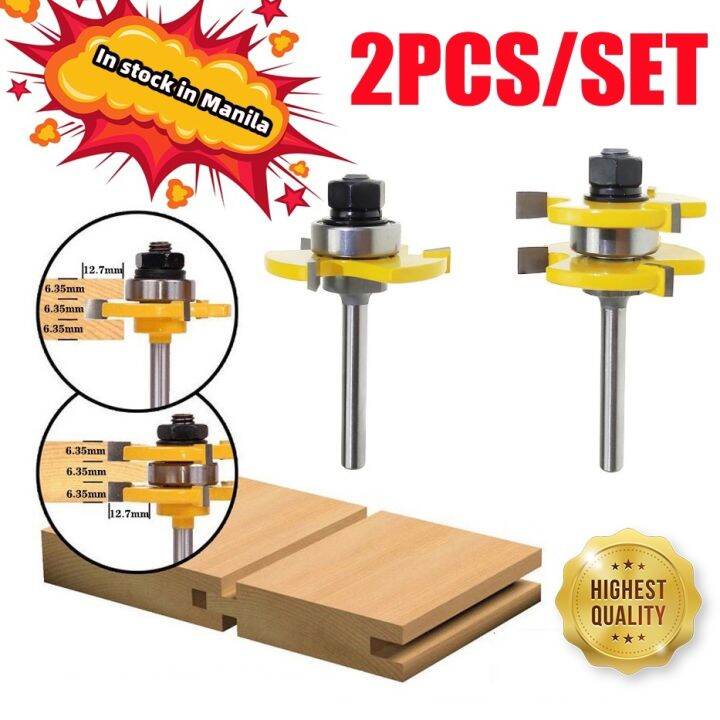 Tongue Groove Router Bit Set 3/4 Stock 1 4 inch 1/4 Shank 3 Teeth T