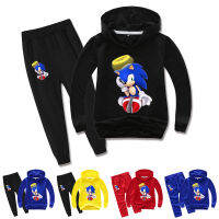 Sonic The Hedgehog Boy เสื้อกันหนาวกางเกงผ้าฝ้ายเกาหลี + โพลีเอสเตอร์เสื้อผ้าเด็กแขนยาวฤดูใบไม้ผลิฤดูใบไม้ร่วง Hoodie Jogger สำหรับชายหญิง2ชิ้นชุด