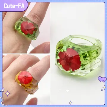 Handmade Wooden Resin Plant Ring Nature Flower Grass Ring Wood Ring Gift