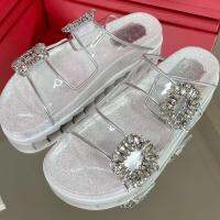 Womens Slippers Summer Outdoor Roger vivierˉ All-Matching Flat Seaside Beach Shoes Rhinestone Square Buckle RV Fairy Style Fashion Trending Sandals