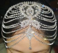 ☌❏ Bridal Headpiece Crystal Rhinestone Chain Flapper Cap Wedding hair Accessories Party Backside Forehead Head Band Piece Jewelry