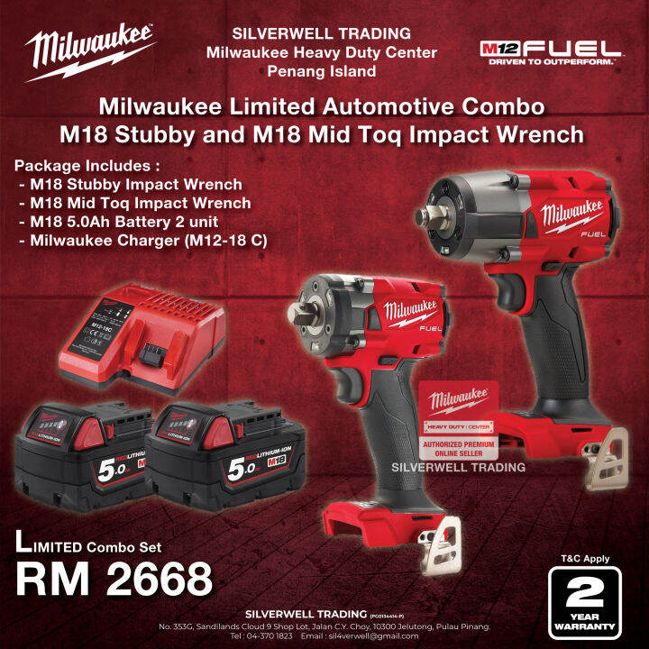 Milwaukee Special Automotive Combo M18 1/2” Stubby & M18 Mid-Torque ...