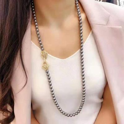 New hand knotted 90cm long 8mm gray color shell pearl necklace sweater chain zircon accessories