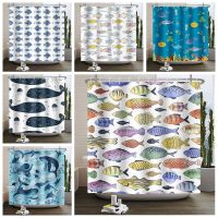 Colorful Fish  Shower Curtains Cartoon Ocean Animal Childrens Bathroom Home Decor Waterproof Bath Screens 180x180 with Hooks