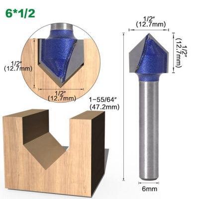 1Pc 6Mm ก้านเครื่องตัดมิลลิ่ง90 Degree V บิทกรู๊ฟ1/4 "5/16" 3/8 "1/2" เครื่องแกะสลักตะใบเล็บเครื่องตัดมิลลิ่งที่ตัดงานไม้