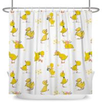 Cute Yellow Duck Shower Curtain Funny Cartoon Animal Bath Curtain for Kids Baby Bathroom Bathtub Decor with 12 Plastic Hooks