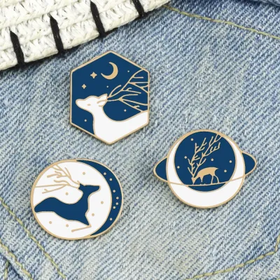 Merry Christmas!Cute Elk Elf Enamel Pins Happy Deer Running in the Snow Night Brooch Cartoon Animal Badges Jewelry New Year Gift