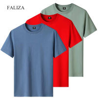 Faliza 3ชิ้นล็อตผ้าฝ้ายผู้ชายแขนสั้นเสื้อยืดแฟชั่นสีทึบลำลองสำหรับบุรุษเสื้อ T ที่มีคุณภาพสูงฤดูร้อนเสื้อยืดเสื้อผ้า TX157