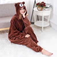 Animal Women Men Pajama Cartoon Bear Kigurumis Zipper Flannel Winter Warm Sleepwear XXL Suit Funny Festival Overalls