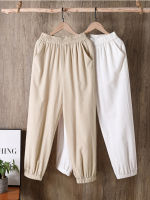 2022 Spring Summer Casual Cotton Linen Pants Women Elastic Waist Solid Pockets Retro Loose Womens Harem Pants Trousers Bottoms