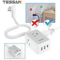 1.5 metre Extension Wire Small Flat Plug Power Strip, TESSAN Ultra Thin Extension Cord with 3 USB Wall Charger (1 USB C), 3 Outlets Mini Nightstand Charging Station, 5 ft Slim Plug for Cruise, Travel, Dorm Room Essentials