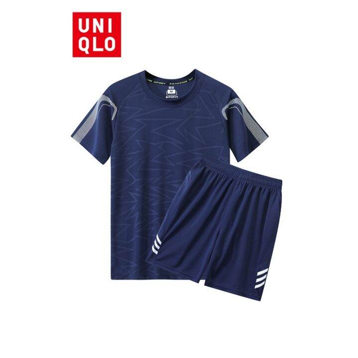 uniqlo-ชุดกีฬา-เสื้อยืดลําลอง-คอกลม-แขนสั้น-กางเกงขาสั้น-สองชิ้น-สําหรับผู้ชาย-เหมาะกับการเล่นเซิร์ฟ-ปั่นจักรยาน-ฟิตเนส-กลางแจ้ง-ไซซ์-m-5xl