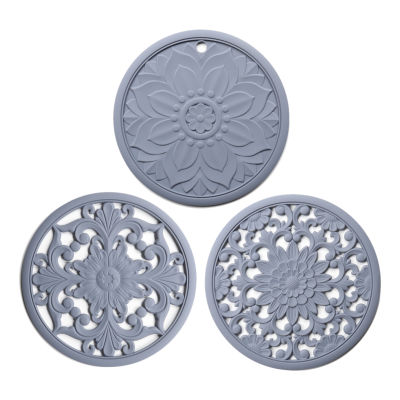 3pcs Modern Kitchen Trivet Mat Intricay Carved Hanging Silicone Heat Resistant Portable Home Cooking Hot Pot Dining Table