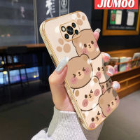 เคส JIUMOO สำหรับ Xiaomi MI POCO X3 NFC POCO X3 Pro POCO กรณี C40การ์ตูนหมีน่ารักใบหน้าขอบสี่เหลี่ยมดีไซน์ใหม่เคสมือถือรูปแบบการชุบบางเคสฝาปิดเลนส์เต็มรูปแบบกล้องปกป้องนุ่มกันกระแทก