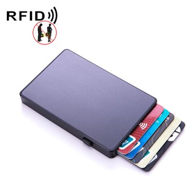 （Layor wallet）  IKE MRTI RFID บางเฉียบอลูมิเนียมบัตรกระเป๋าสตางค์ปุ่มป๊อปอัพธนาคารบัตรเครดิตกรณีบางสมาร์ทโลหะกระเป๋าสตางค์สำหรับผู้ชายและผู้หญิง