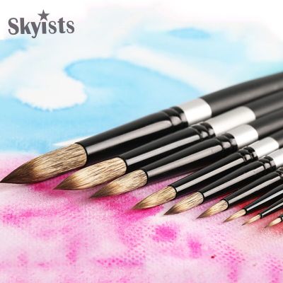 Skyists 10pcs Faux Squirrel Hair Round Brush 000~12 Good Elasticity Art Painting Brushes For Watercolor Gouache Supplies