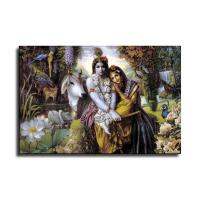 Muyaomaoyi Radha Krishna แบกวัวและขลุ่ยข้างแม่น้ำโปสเตอร์ตกแต่งโปสเตอร์ศิลปะบนผืนผ้าใบสำหรับติดกำแพงโปสเตอร์ห้องนั่งเล่นภาพวาดตกแต่งห้องนอน12X18นิ้ว (30X45ซม.)