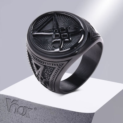 Vnox Sigil Of Lucifer แหวนผู้ชายยันต์พระเครื่องของขวัญเครื่องประดับ,สีดำสแตนเลสซาตานปีศาจปีศาจสัญลักษณ์ตราแหวน