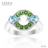 Lenya Jewelry แหวนประดับพลอยบลูโทปาซและพลอยโครมไดออฟไซด์ ตัวเรือนเงินแท้ชุบทองคำขาว