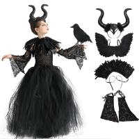 2023 Halloween Evil Dark Queen Cosplay Costumes Girls Costume Deluxe Black Swan Dresses Kids Ball Gown Robe Children Cosplay Clothes