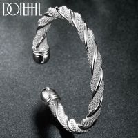 DOTEFFIL 925เงินกว้างสายรัดข้อมือถักสำหรับผู้หญิงเครื่องประดับ Bijoux Punk