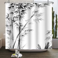 Watercolor Painting Bamboo Shower Curtain for Bathroom Fabric Art Shower Curtains Restroom Decor Accessories Waterproof Fabric