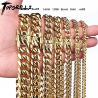 TOPGRILLZ Stainless Steel Gold Color Cuban Chain Faucet Button Hip Hop Fashion Jewelry For Gift 6MM/10MM/12MM/14MM/16MM/18MM Fashion Chain Necklaces