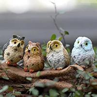 QianXing Shop 4pcs Cute Animal Resin Owls Miniatures Figurine Craft Bonsai Pots Home Fairy Decor