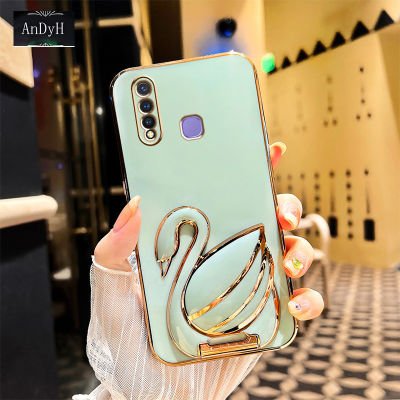 AnDyH Phone case For Huawei Y9 Prime 2019 Case New 3D Swan Retractable Stand Phone Case Plating Soft Silicone Shockproof Casing Protective Back Cover
