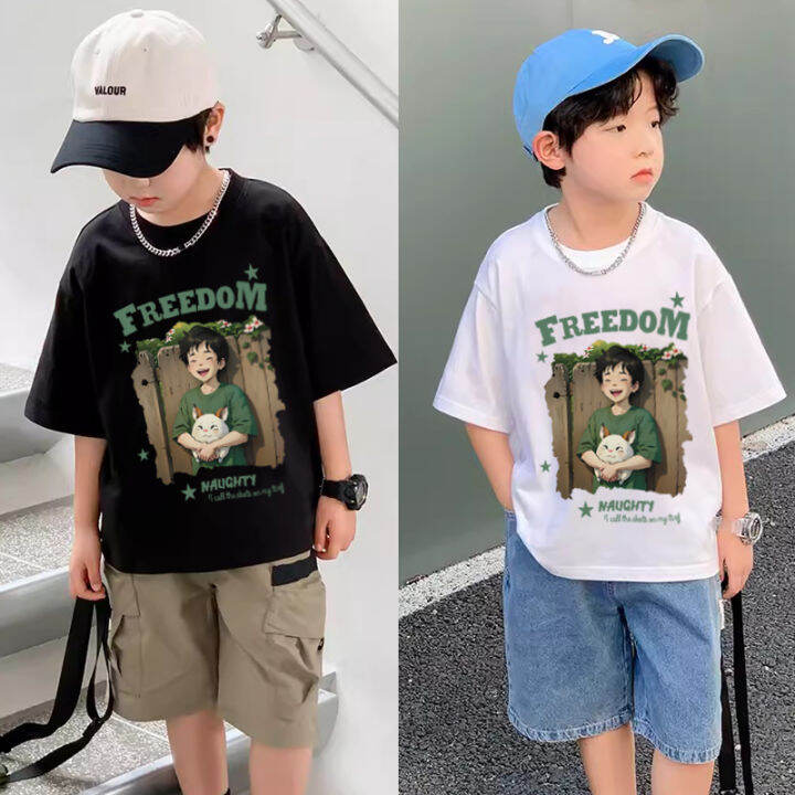 Oversized White Tshirt For Kids Smiling Face Short-sleeved Shirt Boys ...