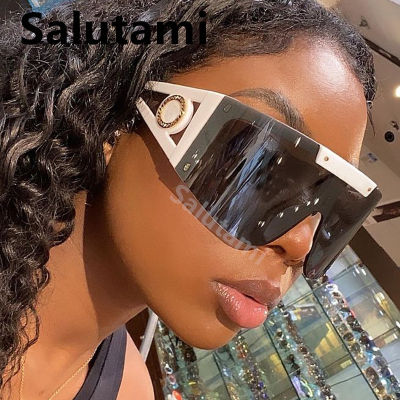New Luxury Brand One Piece Oversized Sunglasses For Women Vintage Arched Square Sun Glasses Men Wide Leg Rimless Hip Hop Eyewear