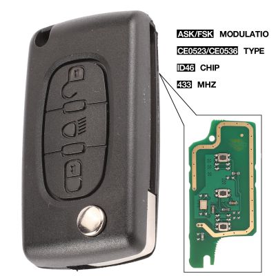 Jingyuqin As/fsk 433Mhz ID46 C2 C3 C5 C4 C8 C6 3 Tombol Cahaya Balik Remote Mobil Fob VA2 /Hca Blade CE0523 Ce0536