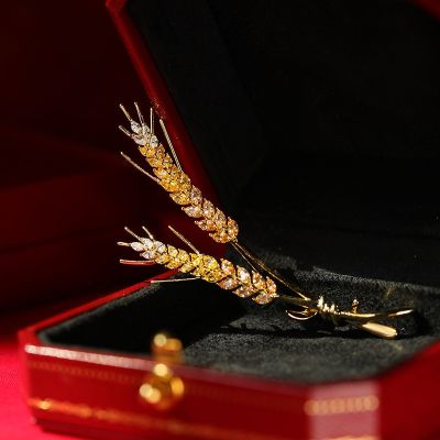 Luxury Cubic Zircon Wheat Ear Brooch Collar Pins For Suit Shining Womens Brooches Ins Style Jewelry Wholesale