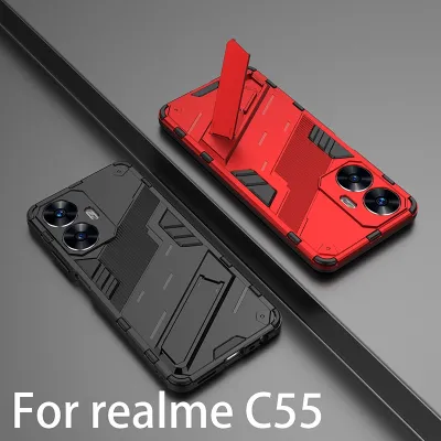 เคสขาตั้งกันกระแทกสำหรับ Realme 11 C55 C53 5กรัม Realme11แฟชั่นลำลองธุรกิจเคสโทรศัพท์3D เกราะป้องกันฝาครอบด้านหลังเคสแข็ง