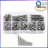 【ลดราคา】160pcs Hex Socket Screws M3 SS304 สแตนเลสเมตริกด้ายซ็อกเก็ตหกเหลี่ยมสกรูหัวจมสลักเกลียว