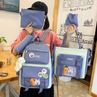 4Pcs Set Harajuku Women Laptop Canvas Backpack School Bags For Teenage Girls Kawaii College Student Kids Book Bags Rucksack 2021