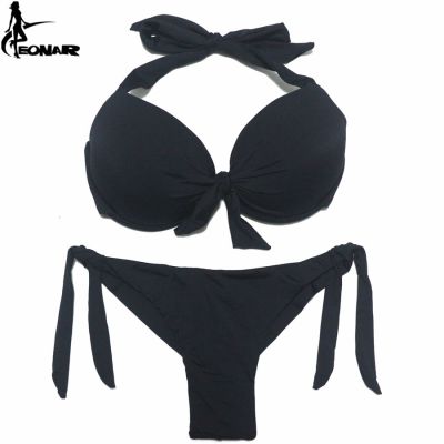 EONAR บิกินี่ชุดว่ายน้ําของแข็งผู้หญิง Push Up ชุดบิกินี่ Brazilian Cut / Classic Bottom Bathing Suits Sexy Plus Size Swimwear➹