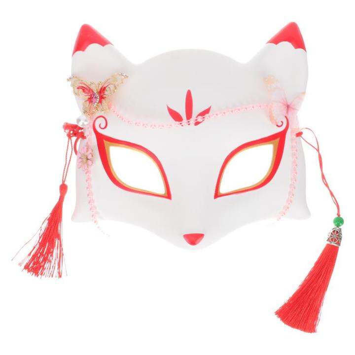 Japanese HandPainted Fox Mask Kabuki Kitsune Half Face Mask Anime Cosplay Halloween Party