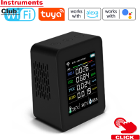 Instruments Tuya Wifi แบบพกพามีเตอร์วัดคุณภาพอากาศ7in1 PM2.5 CO2 TVOC HCHO AQI เครื่องวัดความชื้นและอุณหภูมิ2.8นิ้ว TFT สีคาร์บอนไดออกไซด์เม็ดเครื่องตรวจจับรองรับโทรศัพท์มือถือ APP ควบคุมฟังก์ชันปฏิทิน