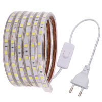 220โวลต์5050หลอดไฟ LED Strip กันน้ำ60Led /M 1เมตร5เมตร10เมตร15เมตร20เมตร100เมตรอบอุ่นสีขาว/ขาว /Rgb ที่มีความยืดหยุ่น LED ริบบิ้นที่มีสวิทช์พลังงาน