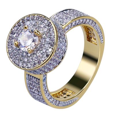 แหวนทอง18K สำหรับผู้ชายผู้หญิงสายคาดเพชรชุบโรเดียม
