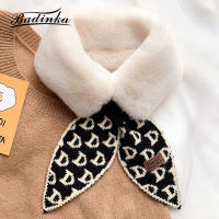 2022 New Womens Winter Warm Faux Fur Collar Scarf Shawl Woman Fashion D Letter Printed Knitted Neck Scarves for Women Foulards