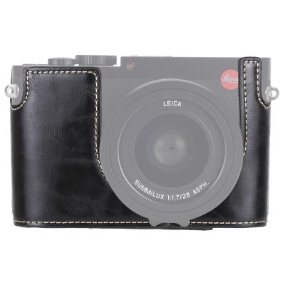 1/4 นิ้วกระทู้หนัง PU กล้องครึ่งฐานกรณีสำหรับ Leica Q (Typ 116)(สีดำ)