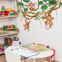 Wall Stickers Monkeys Vine Kids Room Home Cartoon Decor Baby Nursery Room Decoration Living Bedroom Decals Art PVC DIY Mural