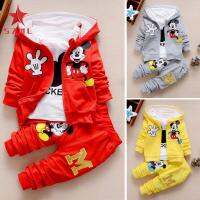 SZWL 3PCS Boy Girl 0-4-Year-Old Cartoon Printed Long-Sleeved Hooded Jacket T-Shirt Open Trousers