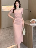 【YF】 Summer Pink Bodycon Pleated Midi Dress Women Elegant Suitable Dresses on Request 2023 Korean Fashion Luxury Dance Party