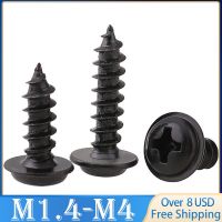 50 100 200 pcs M1.4 M1.7 M2 M2.5 M3  M3.5 M4 PWA  Mini Black Steel Phillips PWA Cross Round Head Self Tapping Screws with Washer