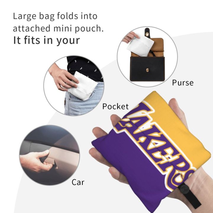 la-lakers-กระเป๋ากระเป๋าโททเป็นมิตรกับสิ่งแวดล้อมกระเป๋าช้อปปิ้งใช้ใหม่ได้พับได้-กระเป๋ารีไซเคิลกันรอยฉีก